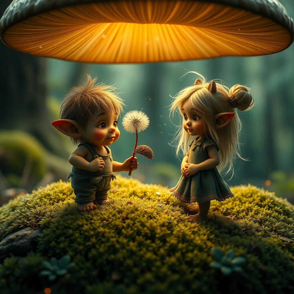 Enchanted Forest: Trolls Sharing a Dandelion Wish