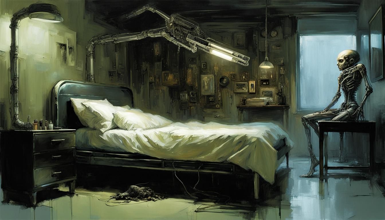 Biopunk Lamp Asleep in Grafted Bed