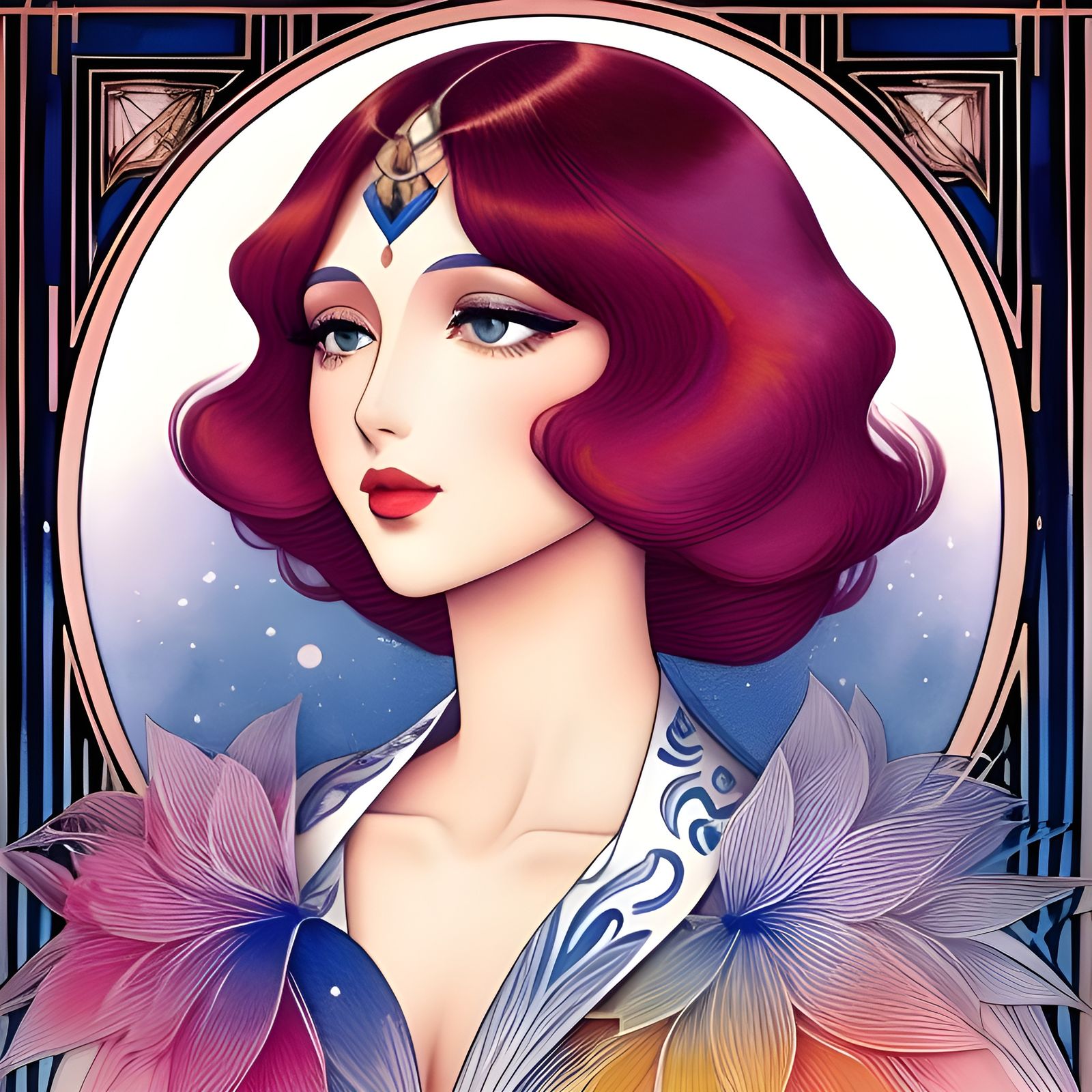 Art Deco Woman in Watercolor and Ink