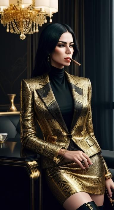 Female Lawyer Smoking Cigar in Penthouse Office