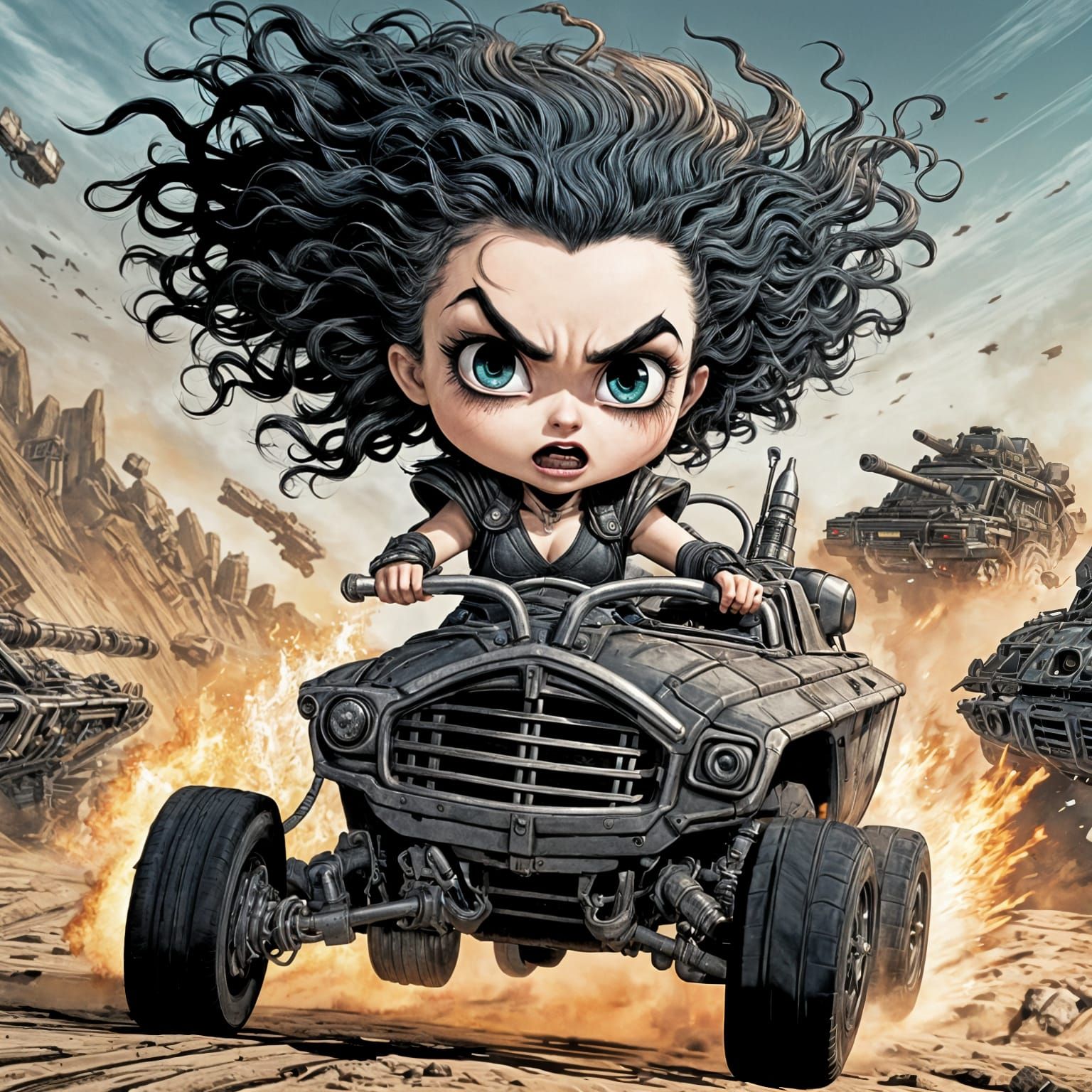 Chibi Bellatrix Races Phoenix Tank in Wasteland