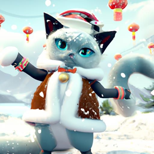 Christmas Cat as Santa in Ukiyo-e Style