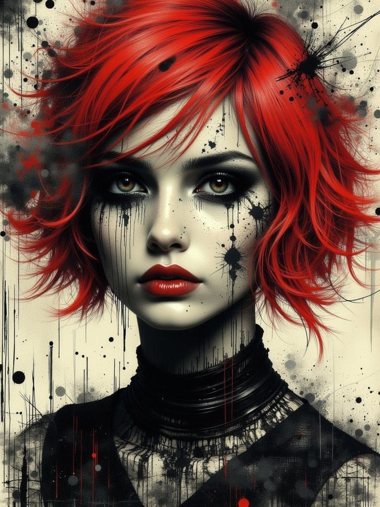 Melancholic Woman: Surreal Gothic Postpunk Portrait