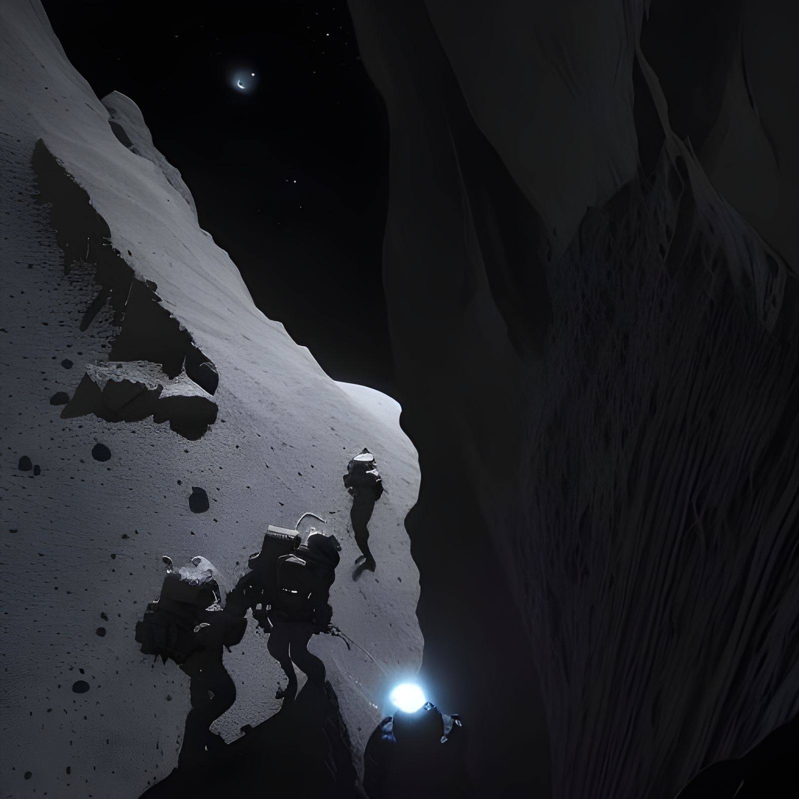 Lunar Canyon Exploration Under Distant Stars