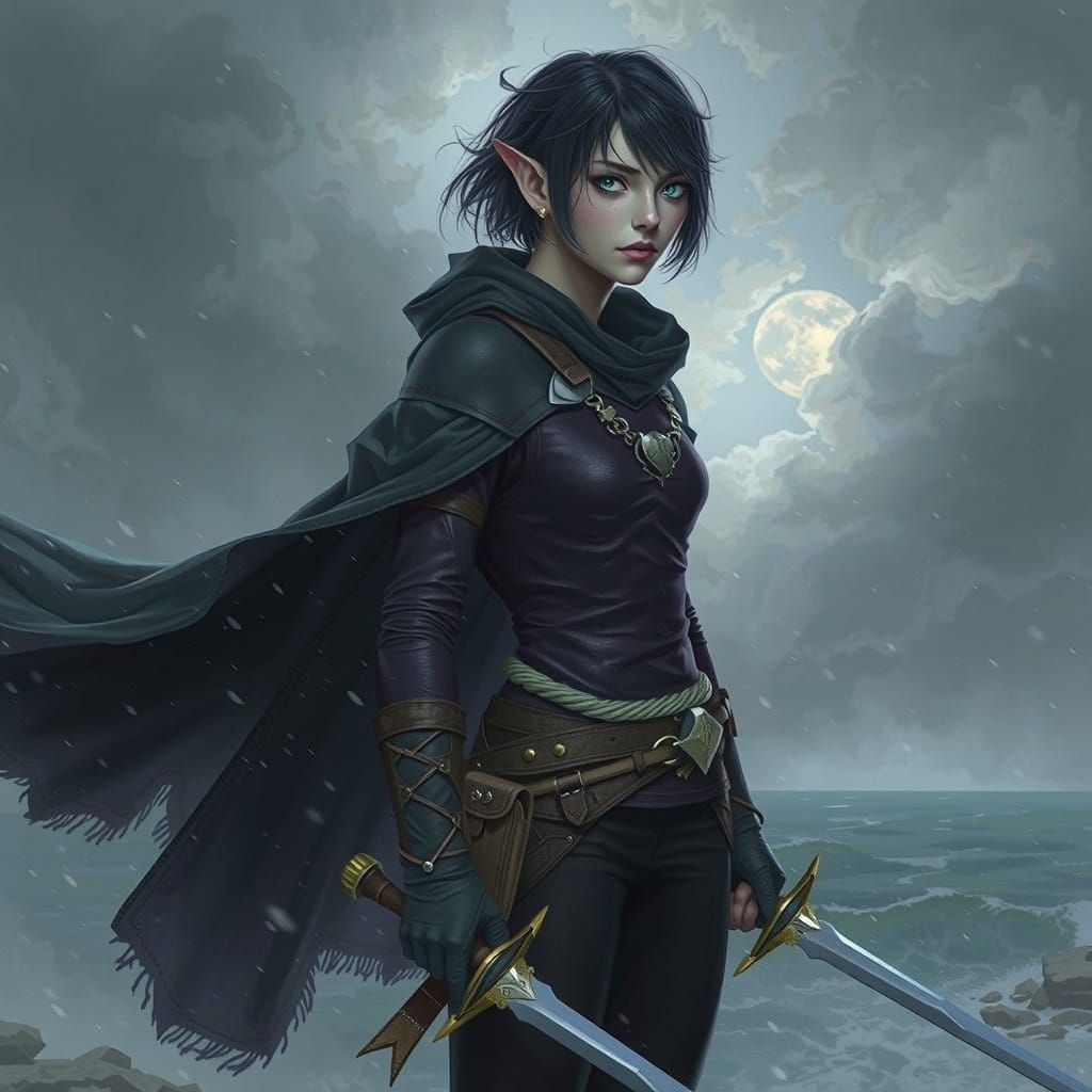 Majestic Elf Rogue Embodies Stormy Determination in Dark Fan...
