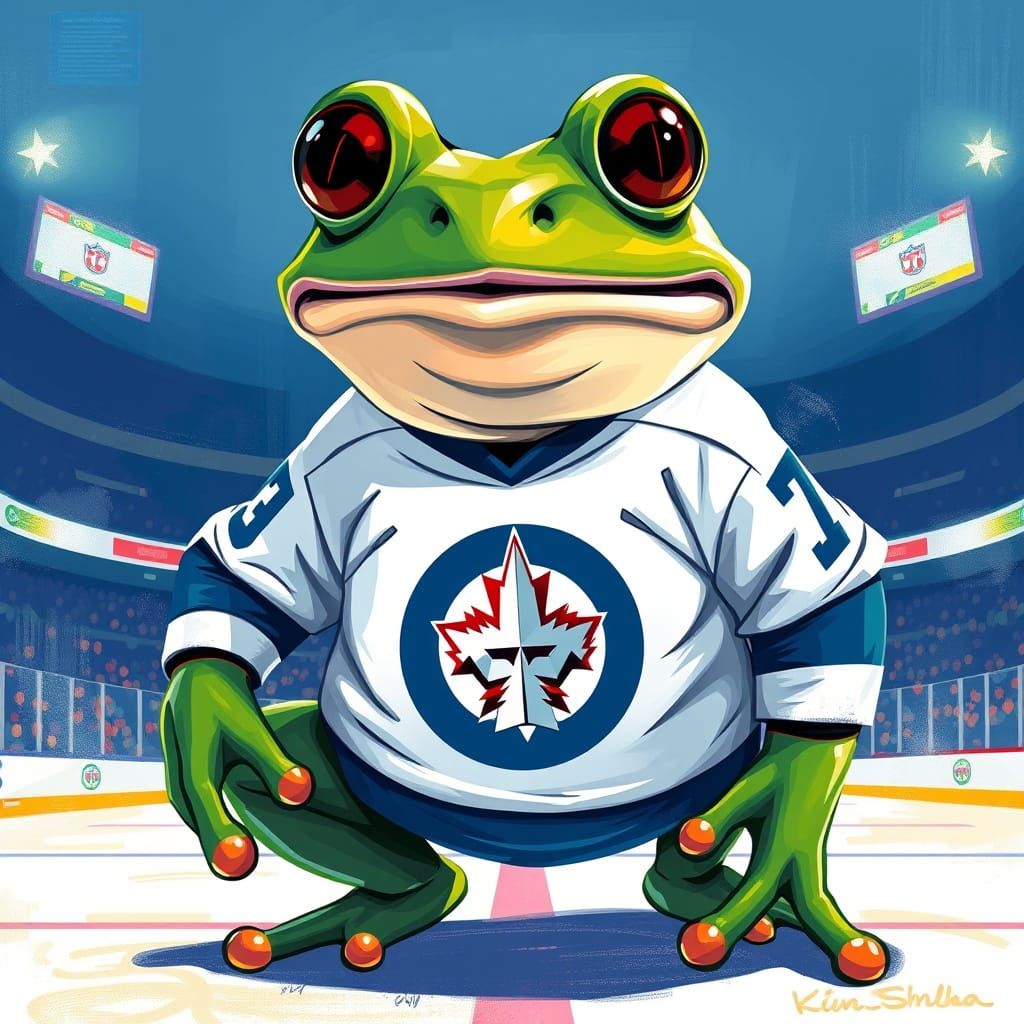 Frog in Winnipeg Jets Jersey - Dynamic Hockey Illustration