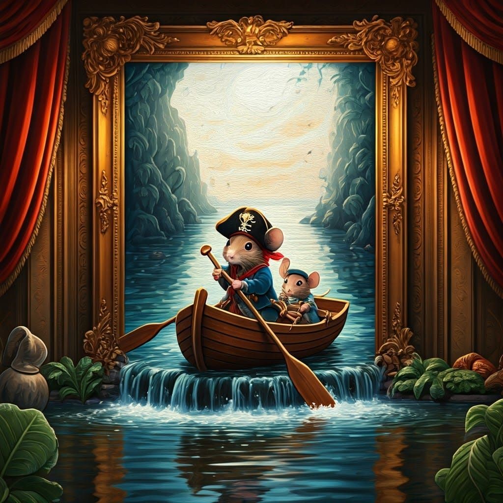 Whimsical Living Room with Pirate Mice Scene