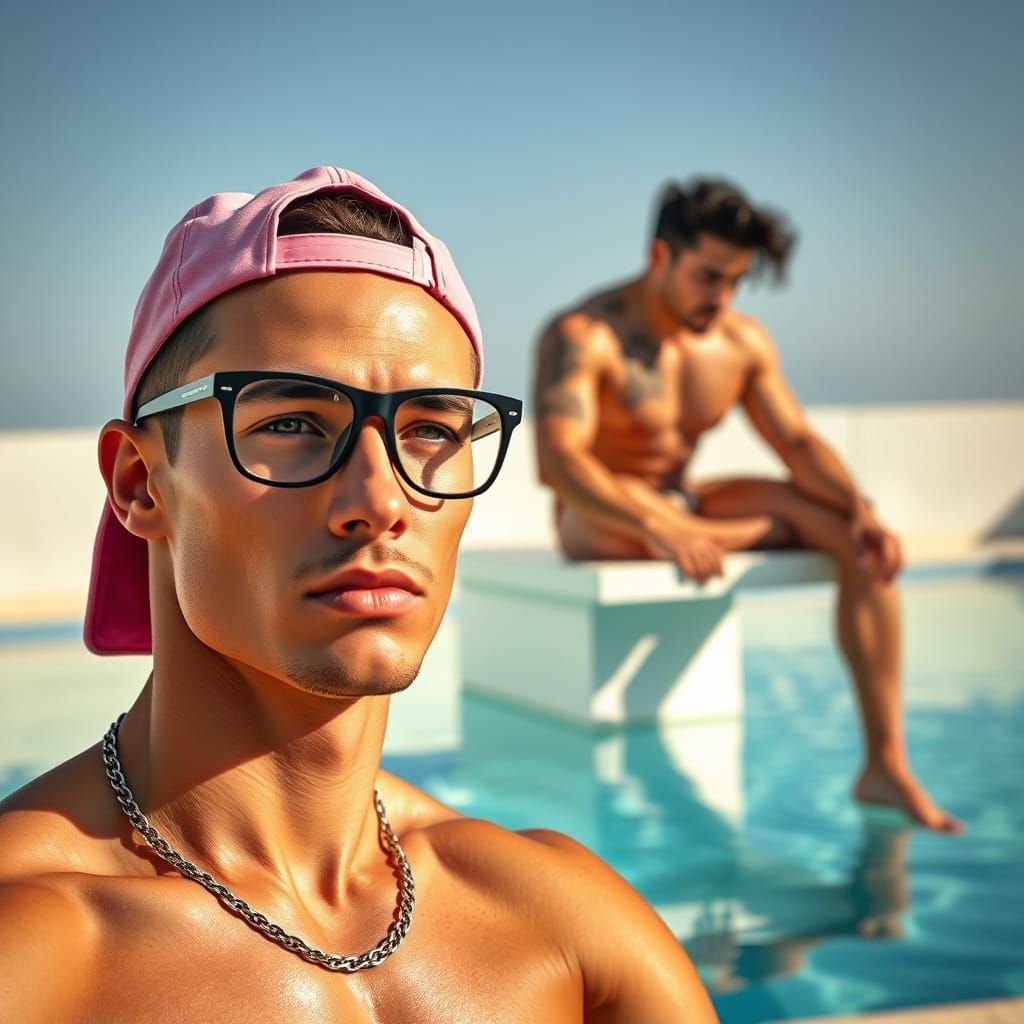 Men by a Pool in Slim Aarons Style