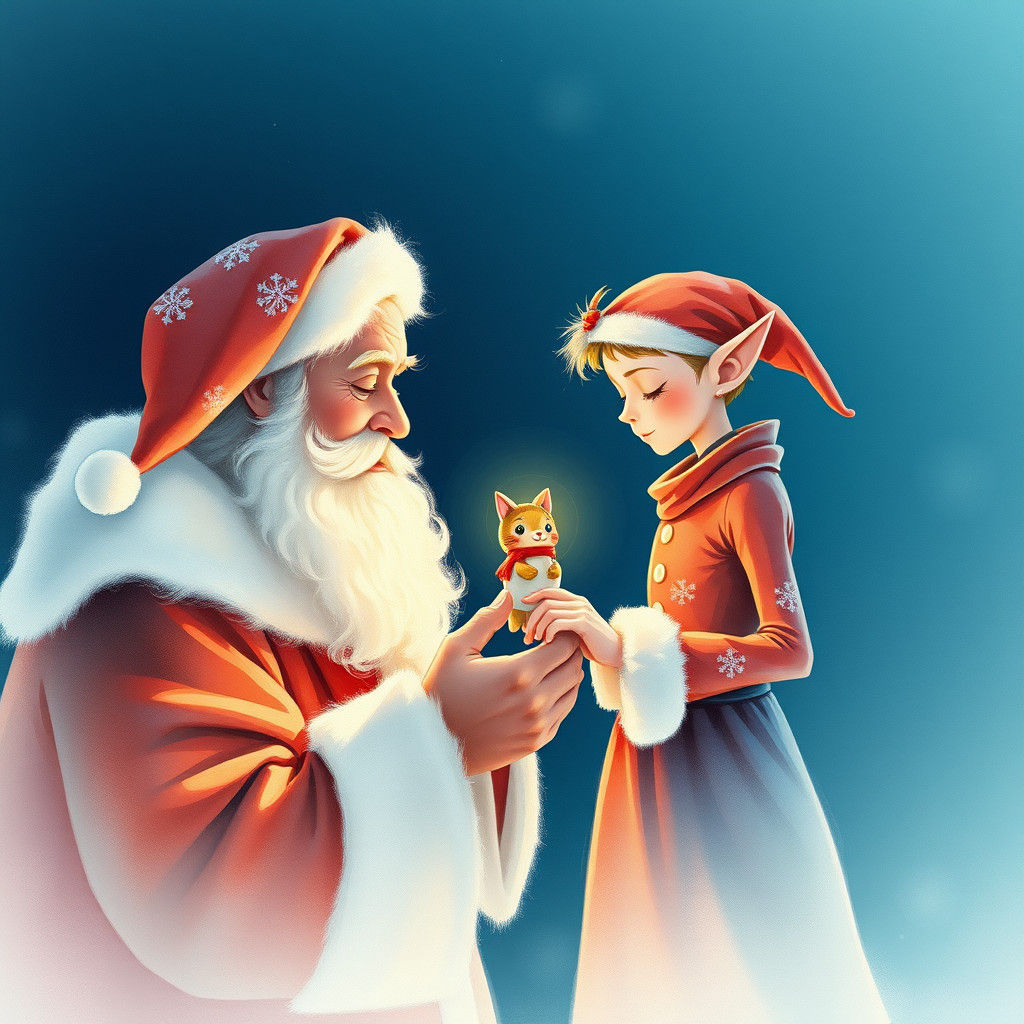 Santa and Elf: Futuristic Watercolor Dreamscape