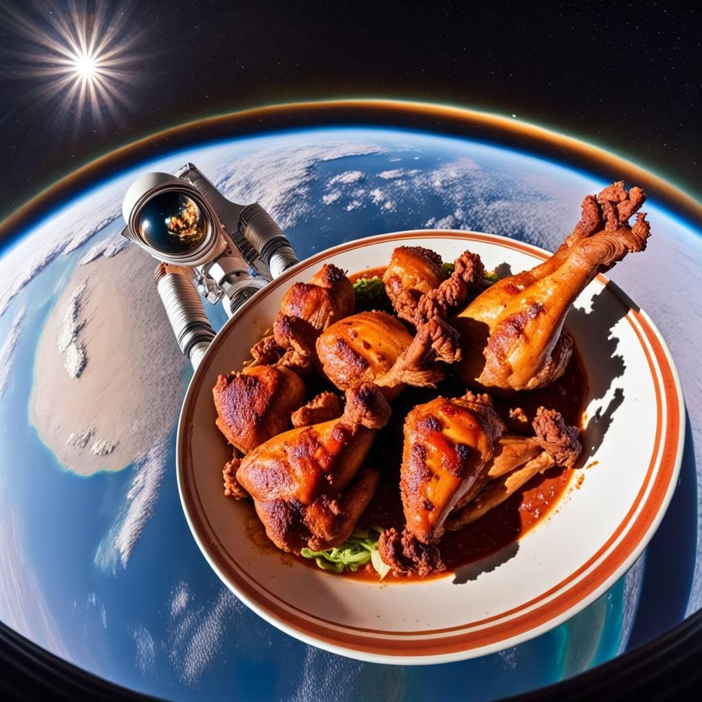 Tandoori Chicken Selfie in Space, Digital Art