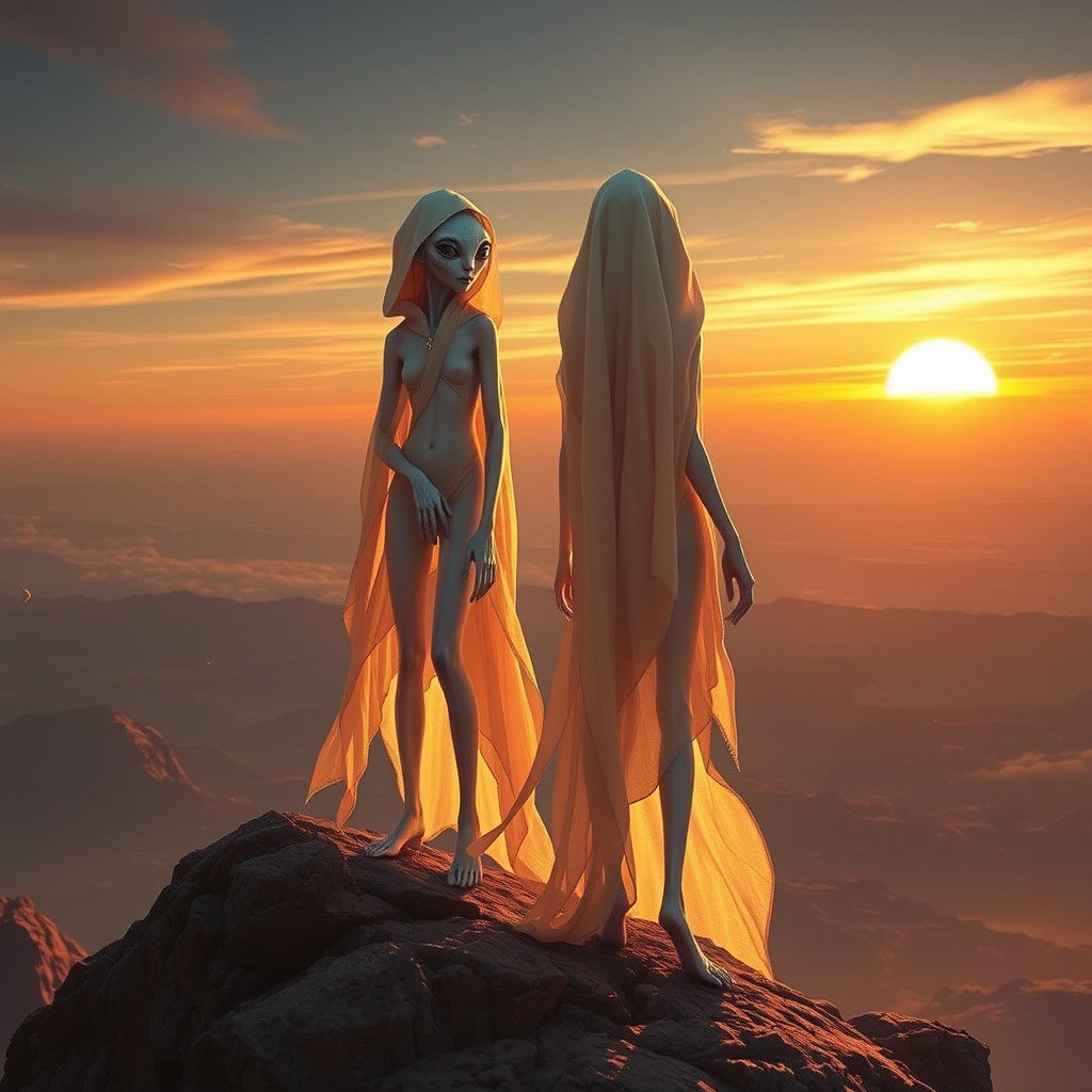 Ethereal Aliens at Sunset on Alien Planet