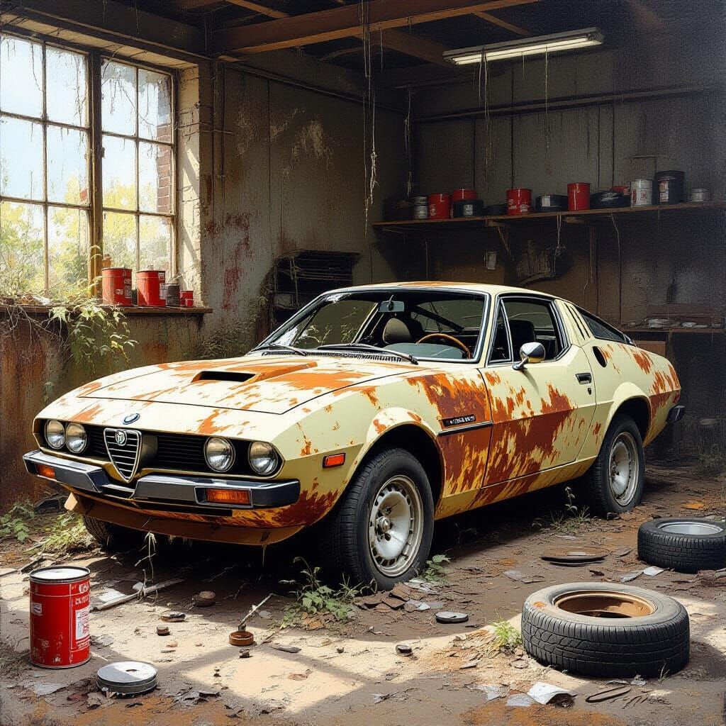 Abandoned Alfa Romeo Montreal in Textured Realism