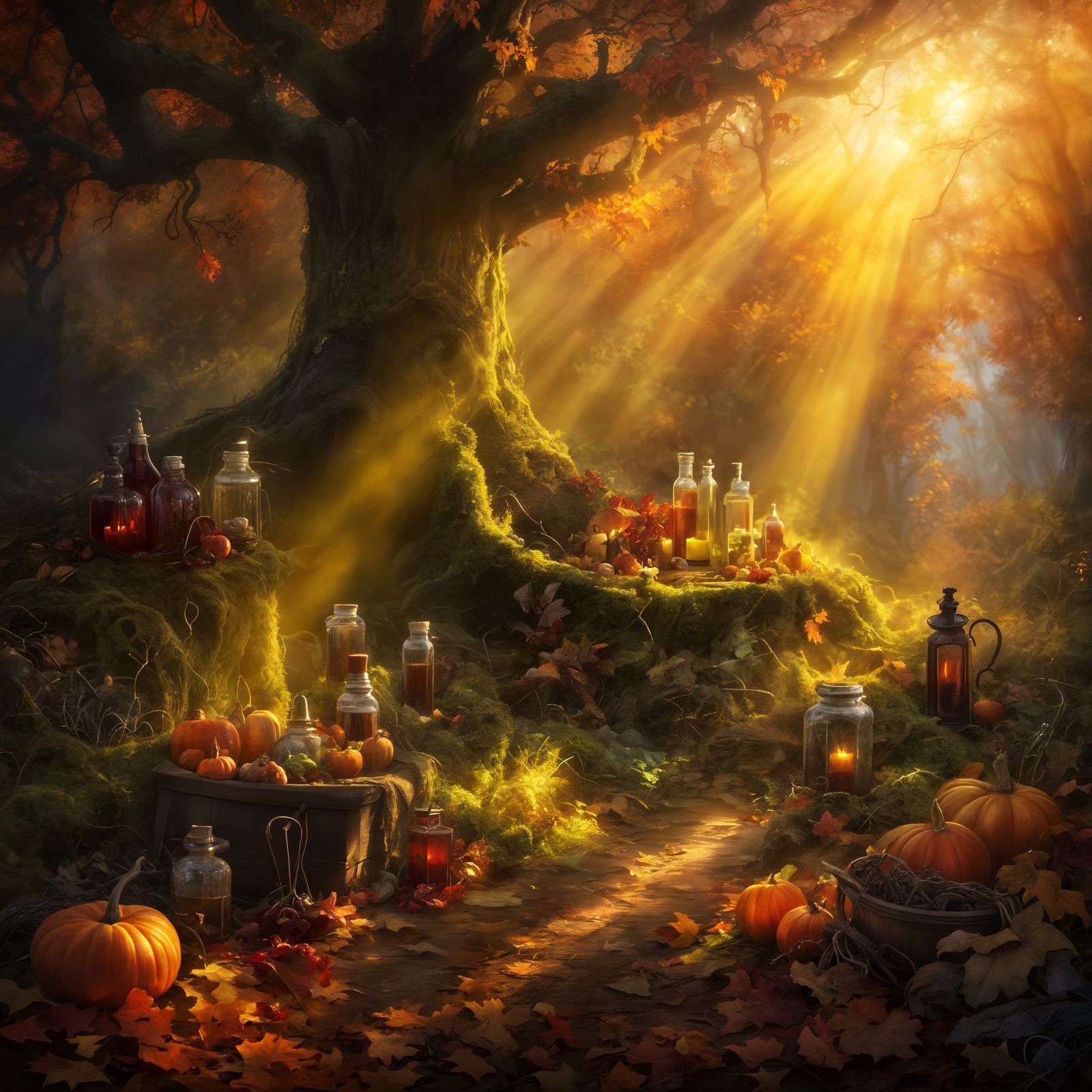 Whimsical Forest Glade in Warm Oil Painting