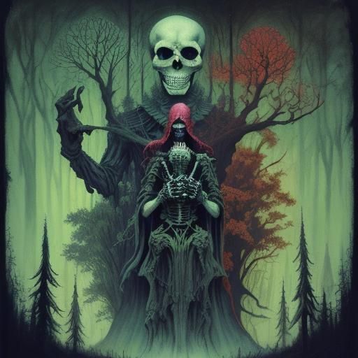 Skeletons scary art nouveau