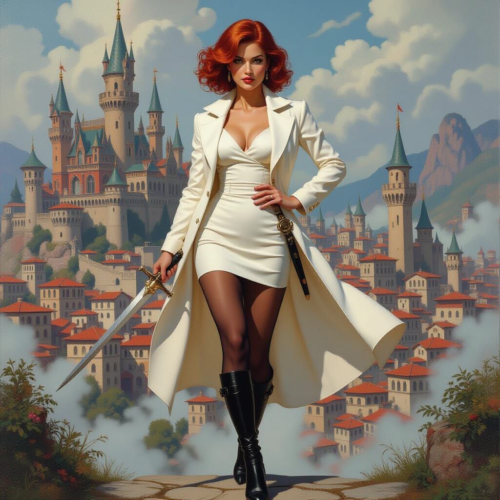 Fantasy Woman with Dagger in Frazetta-esque Oil Painting