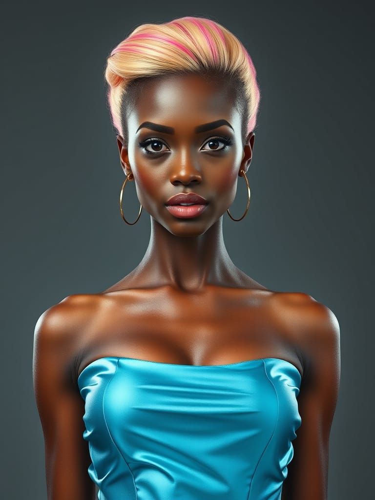 Pin-Up Woman With Pink Hair In Metallic Dress