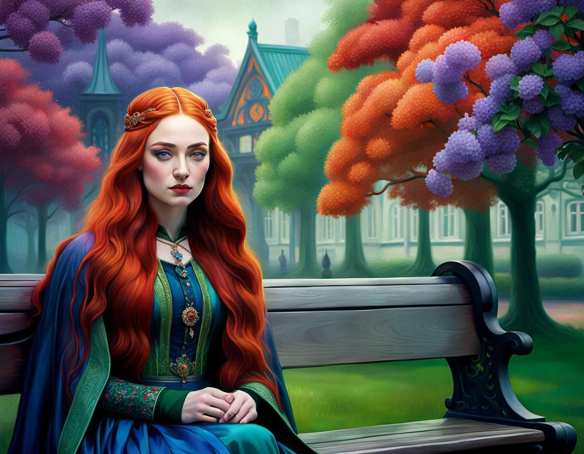 Hyperrealistic Portrait of a Woman on a Bench