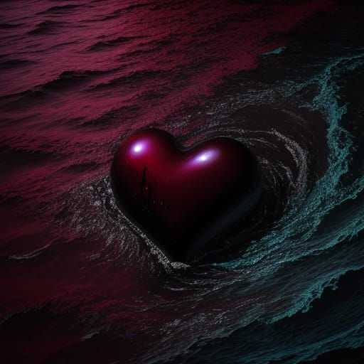 Dark Burgundy Heart in Black Water - Splash Art