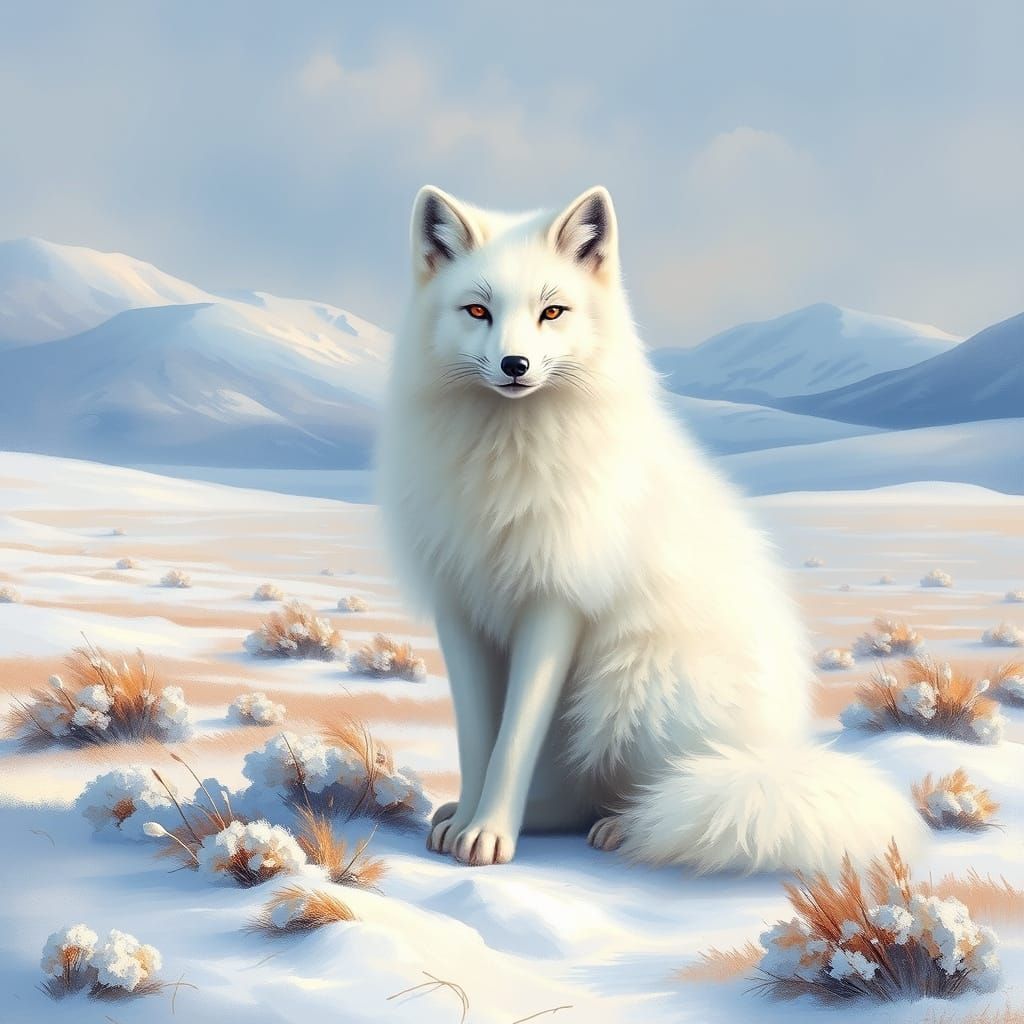 Arctic Fox in Snowy Tundra, Impressionistic Style
