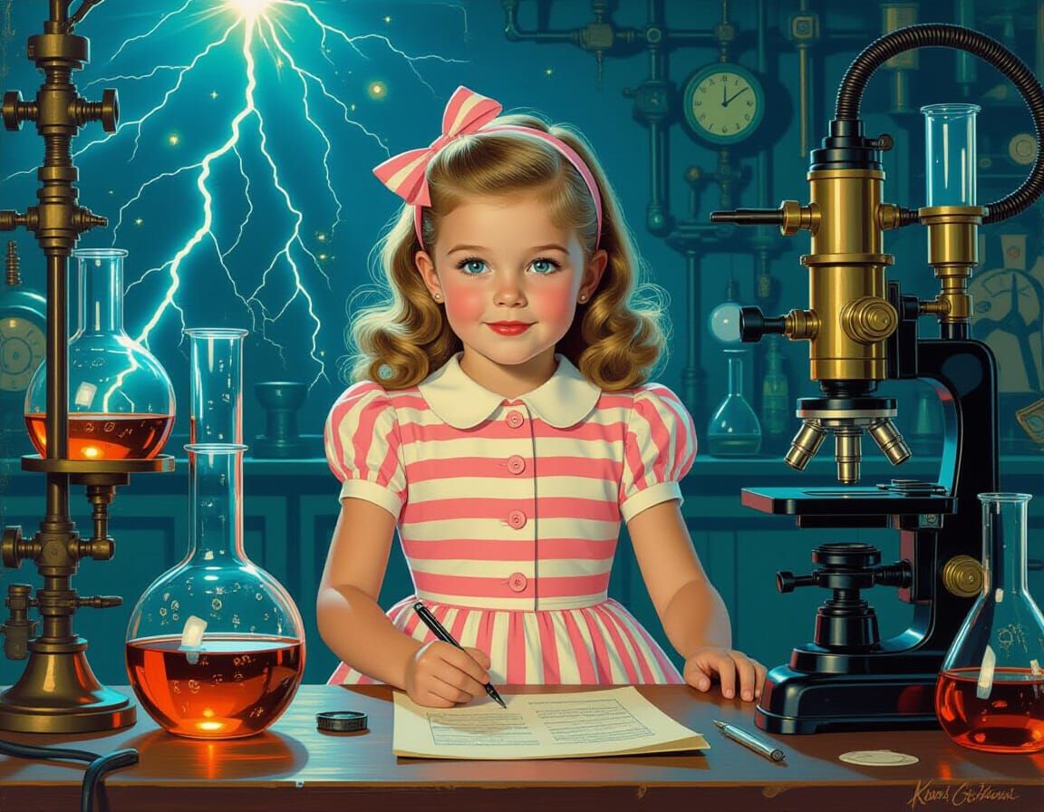 Girl in Mad Science Lab in Pin-Up Art Style