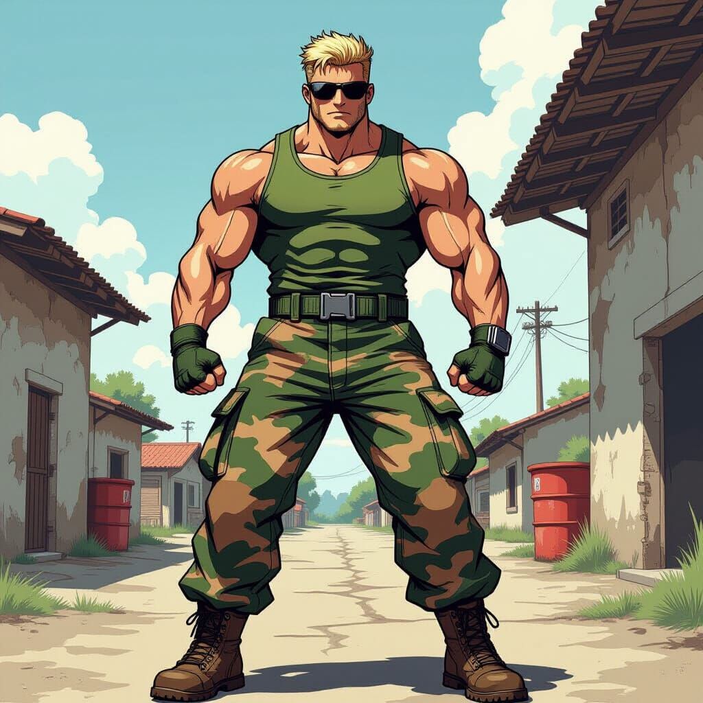 Street Fighter Guile in Gritty Pencil Sketch Style