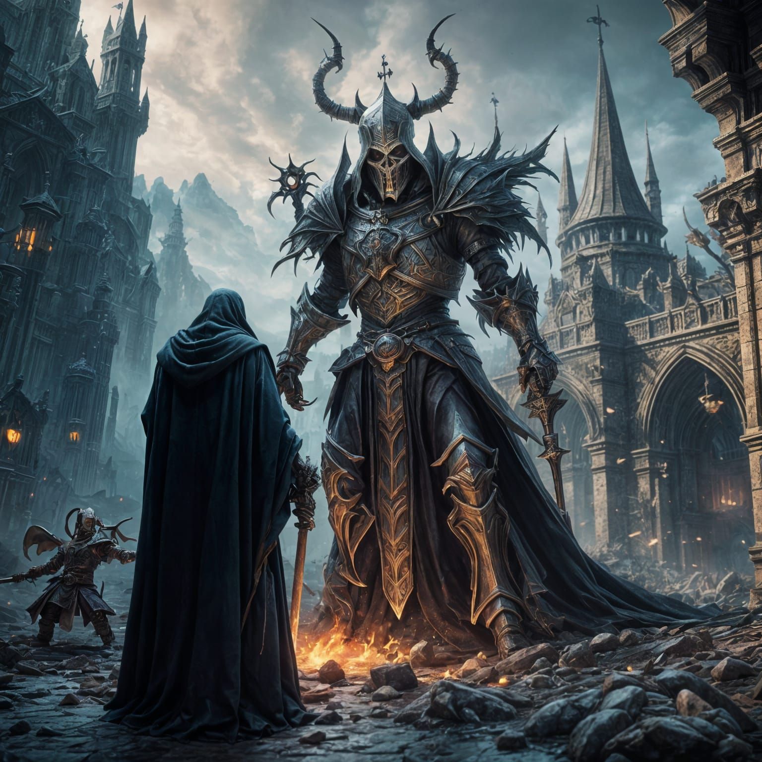 Lich Wizard Over Fallen Knight in Fantasy Art