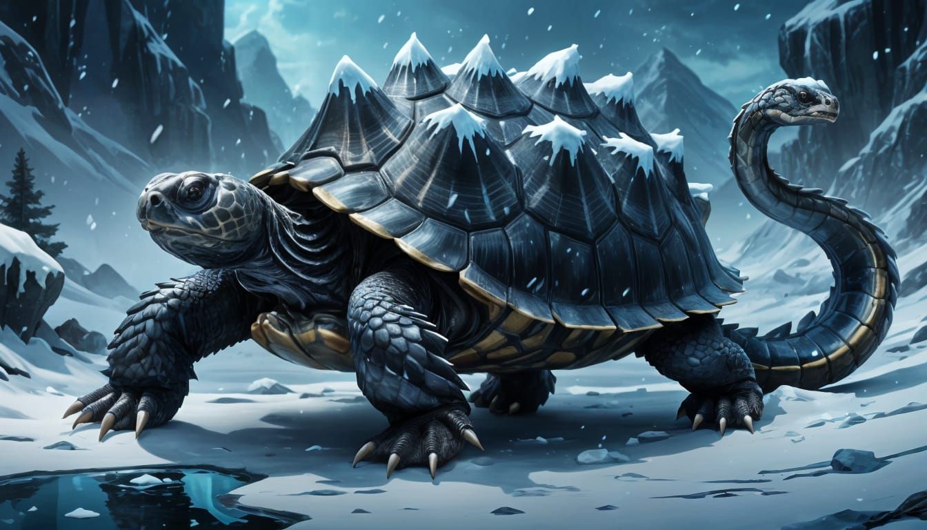 Majestic Black Tortoise with Snake Tail in WLOP Style