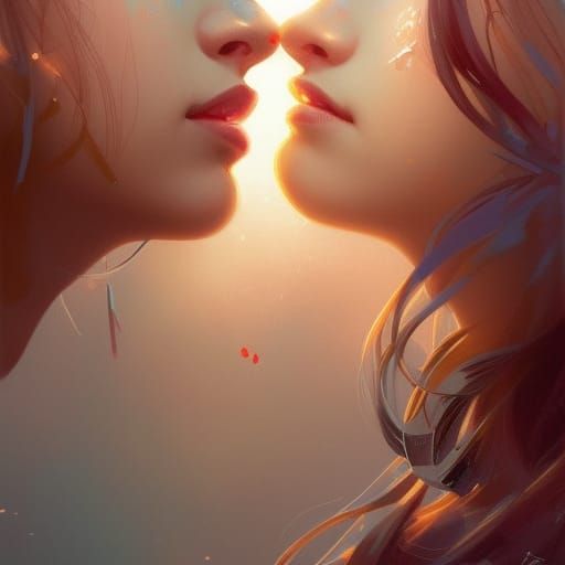 Two Girls Kissing: Hyperdetailed Portrait