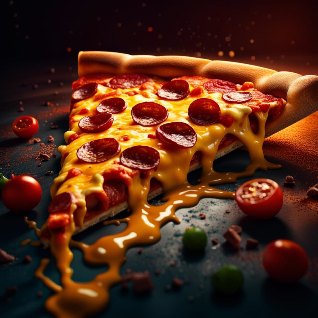 Hyperrealistic Pizza Slice with Melted Cheese