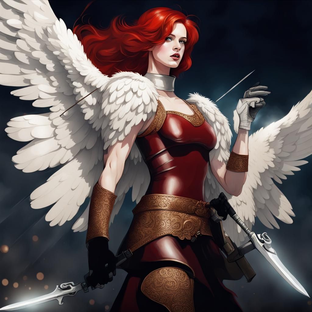 Redhead Angel in Epic Battle Scene