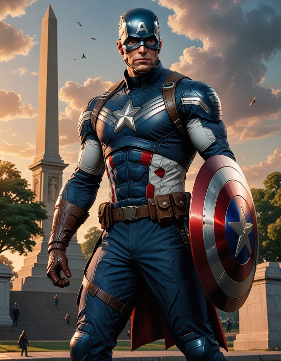 Captain America in Combat Stance Before the George Washingto...