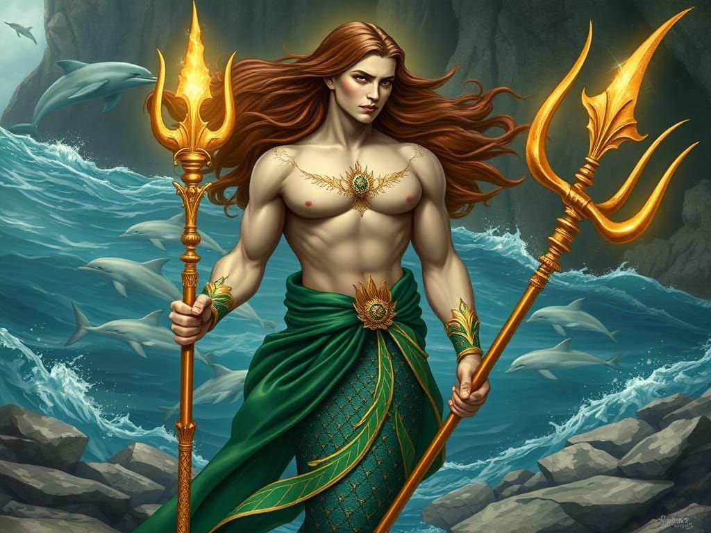 Mystical Mermaid and Triton Couple by the Coast