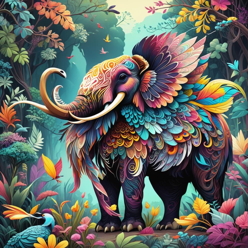 Colorful Bird Paradise: Zentangle Doodle in Beeple Style