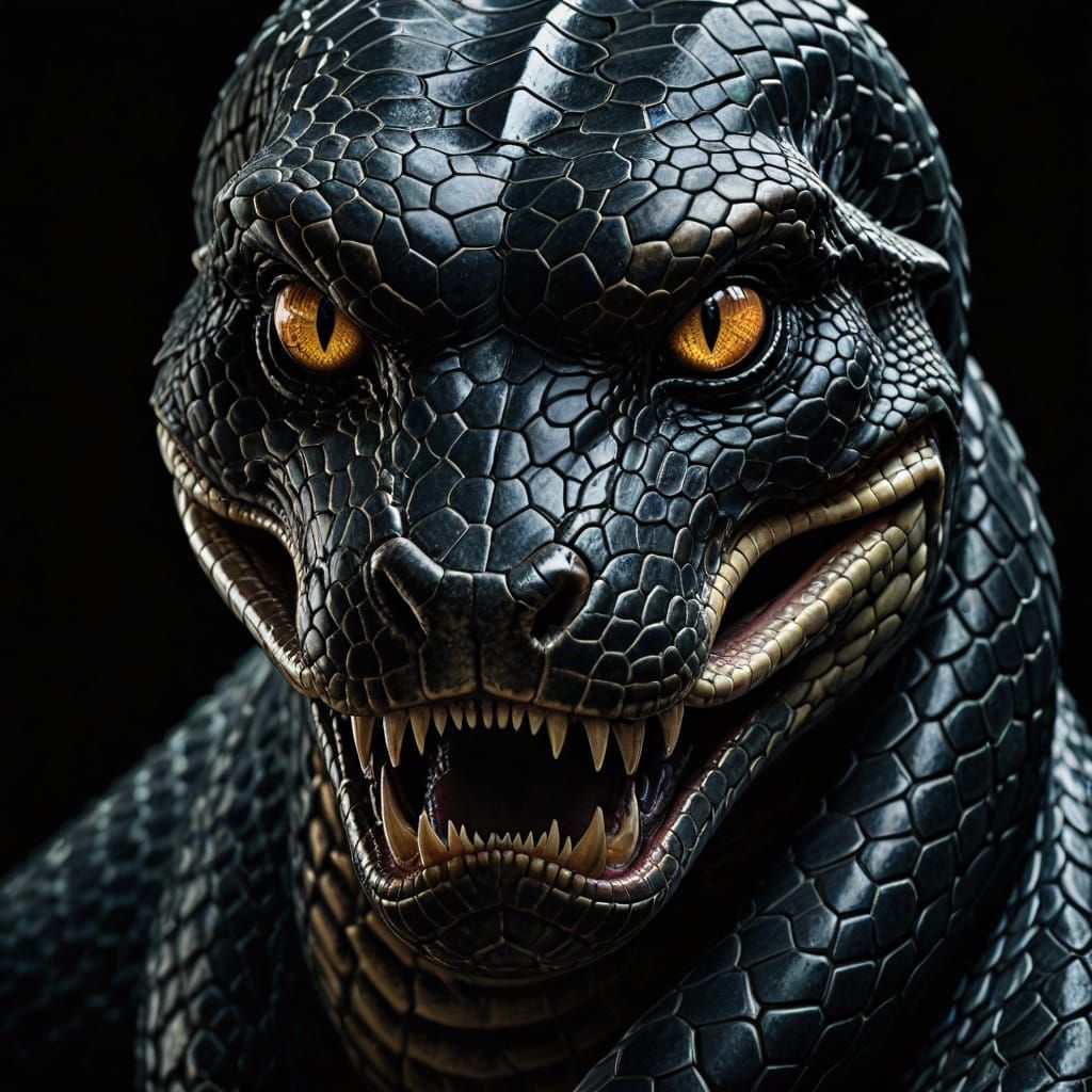 Sinister Serpent's Dark Portrait in High-Contrast Lighting