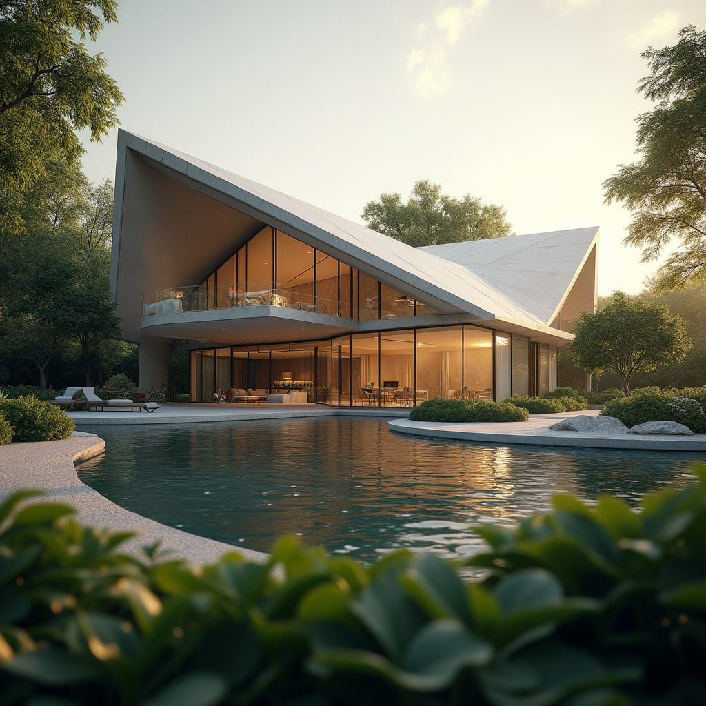 Luxurious Diamond-Shaped Villa Amidst Lush Greenery