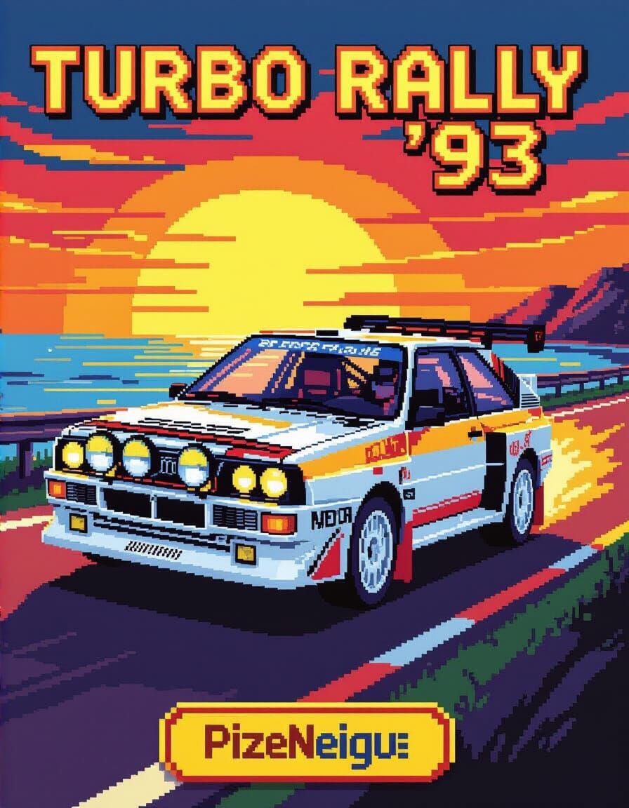 Retro Pixel Racecar on Sunset Coast in 8-bit Style