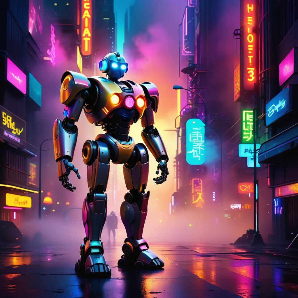 Futuristic Robot Hero in Metropolis: Pixar-Style 3D Art