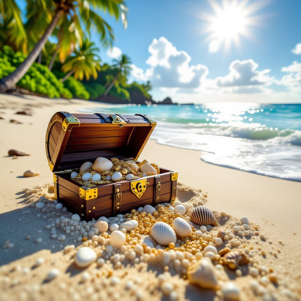 Sunlit Tropical Beach Reveals Pirate Treasure