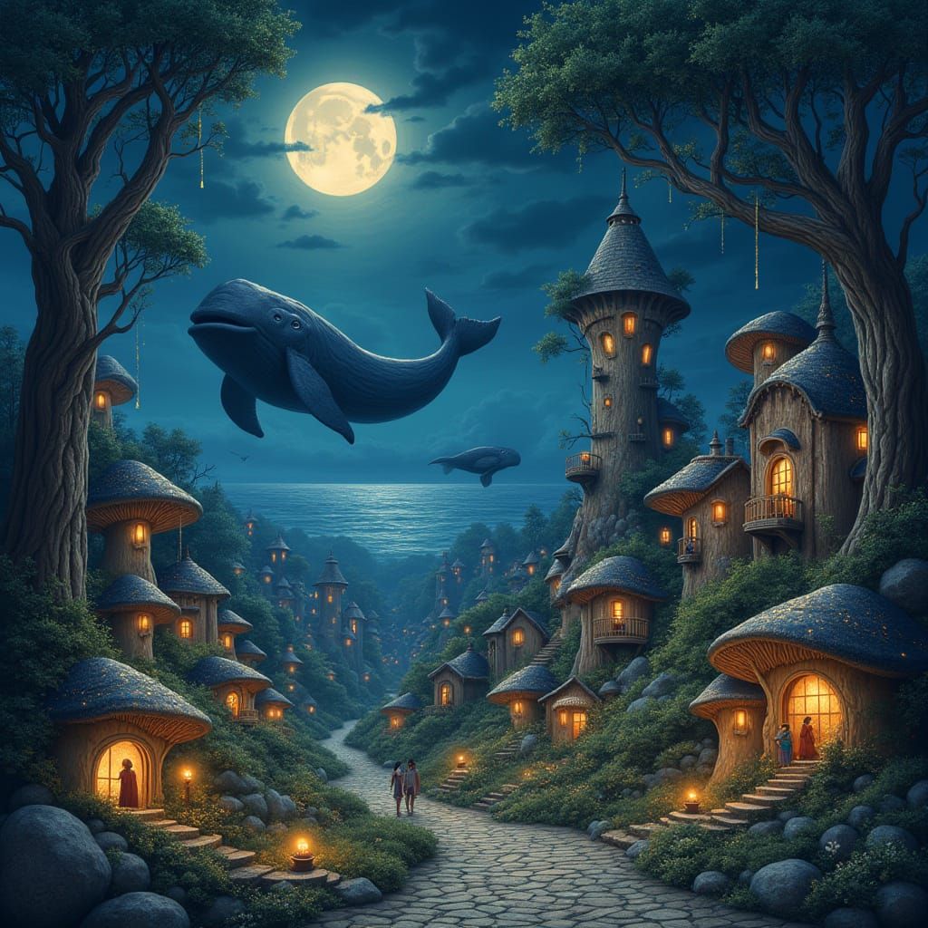 Twilight Village in Whimsical Fantasy Style