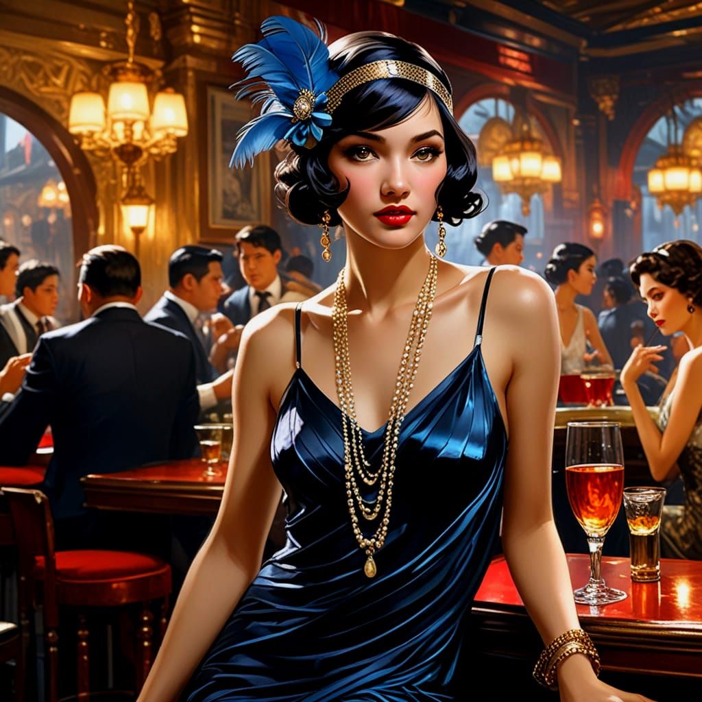 Flapper in a Vibrant Jazz Age Speakeasy