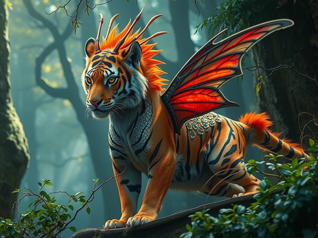 Majestic Fairy Dragon Tiger in Enchanted Forest