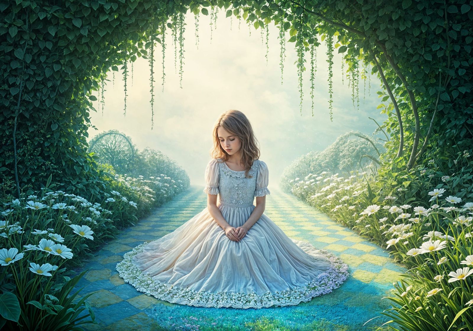 Whimsical Gingham Flower Garden in Dreamy Fairytale Style