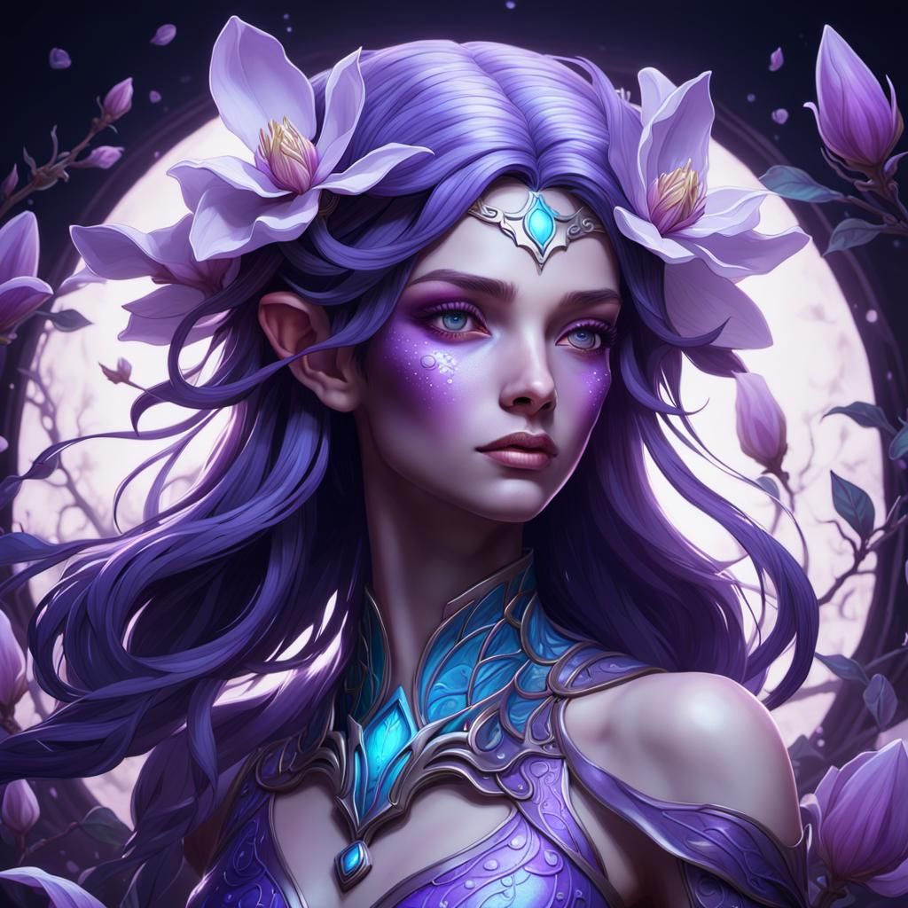 Bioluminescent Fae Among Purple Magnolias