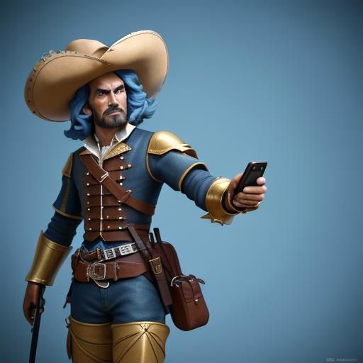 Musketeer with Mobile Phone in 3D Digital Art