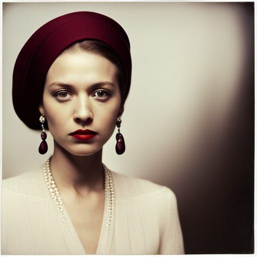 Girl with Pearl Earring in 80s Polaroid Style