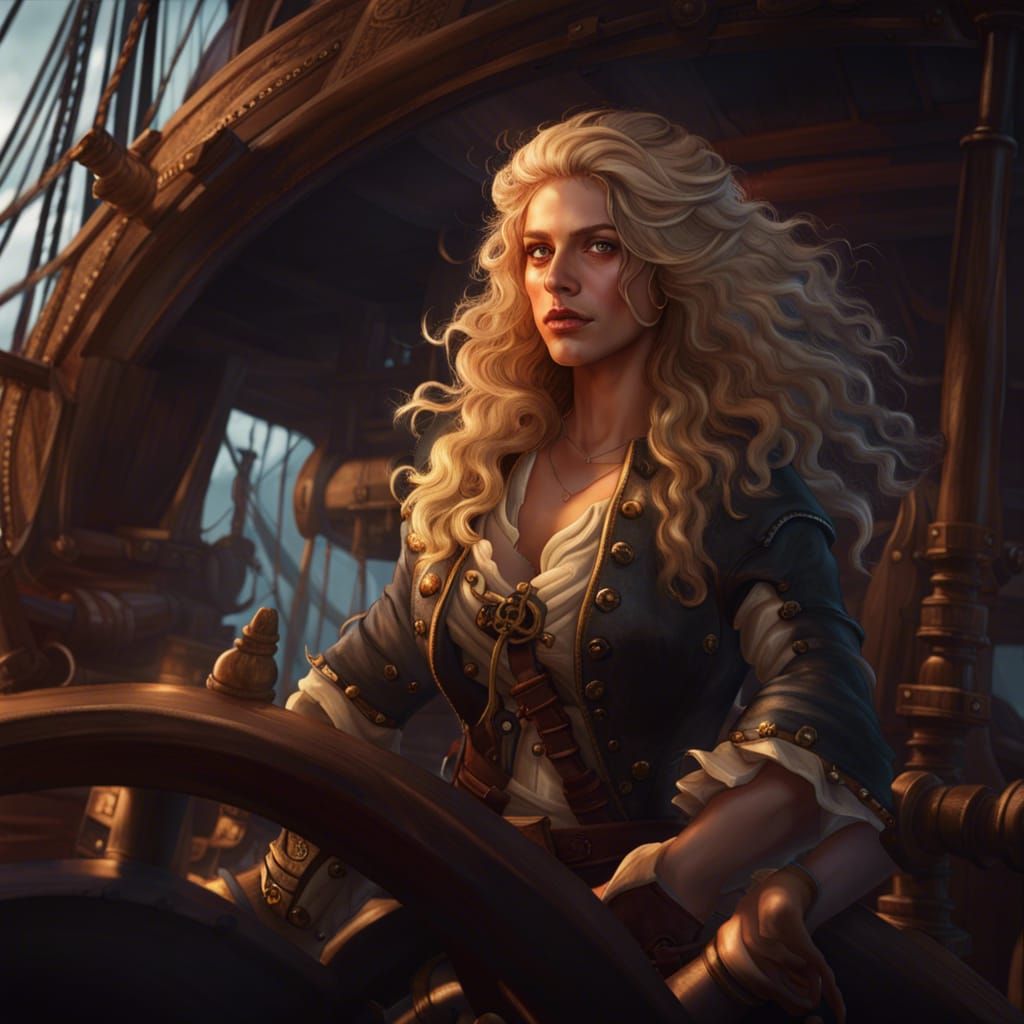 Pirate Captain at Helm: Dark Fantasy Concept Art