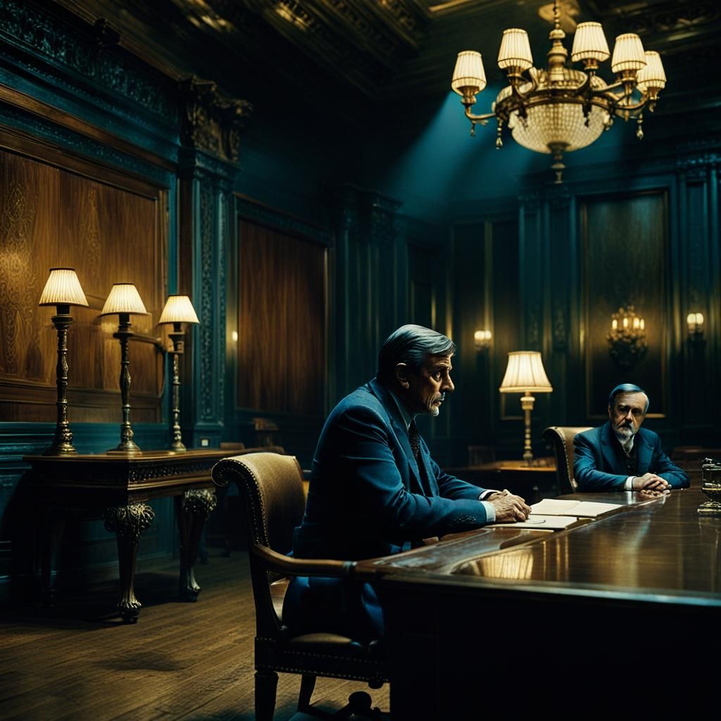 Banker in Old-World Bank, Oil Painting Style