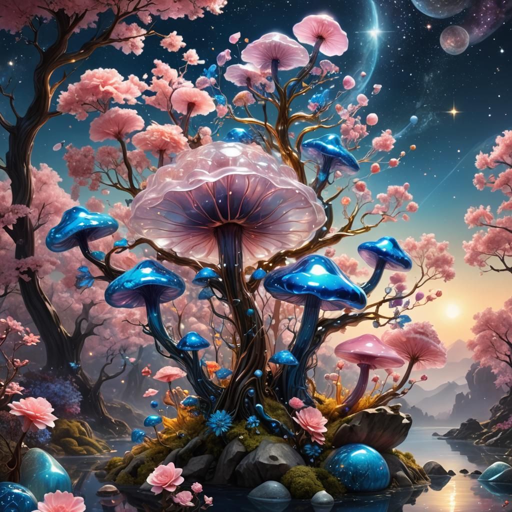 Luminescent Crystal Mushroom in Fantasy Alien Landscape