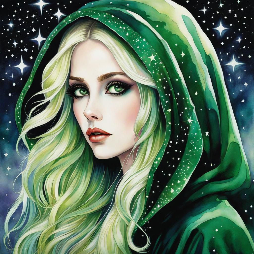 Gothic Woman with Flowing Hair, Graffiti Art