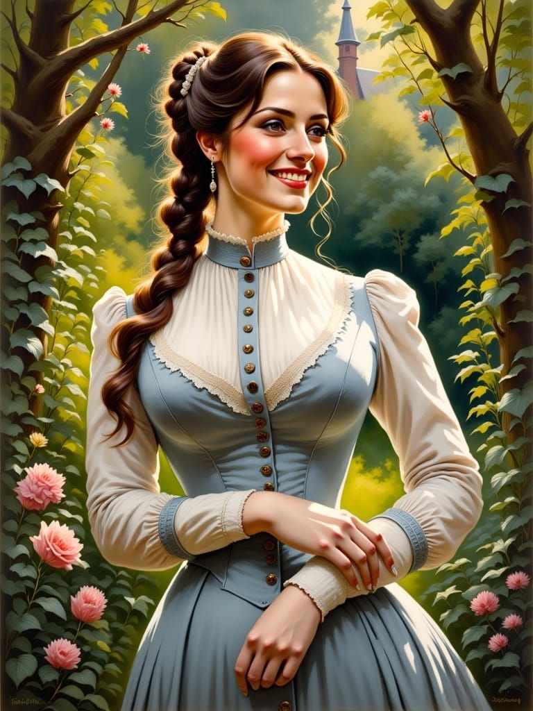 Elegant Victorian Woman in a Cozy Garden